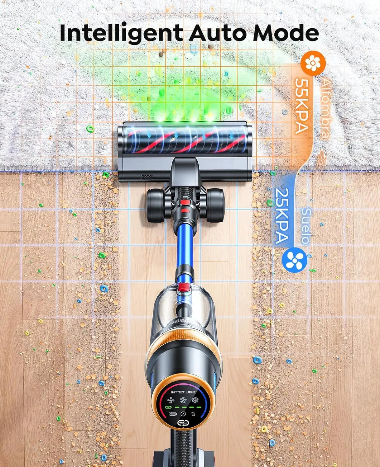 Upgraded Cordless Vacuum Cleaner 650W 55KPA 70Mins, Self-Standing with Mattress Tool for Pet Hair Floors Carpets
