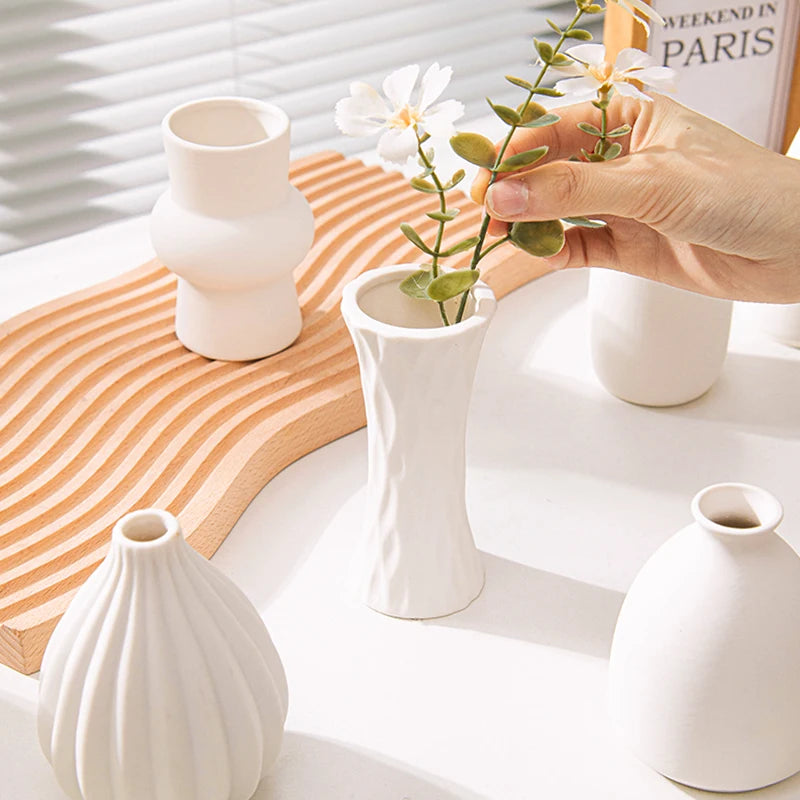 White Ceramic Vases Decorative Pottery Vase Dried Arrangement Flower Bottle Vases Decoration Home Room Decor Modern Decor Vases