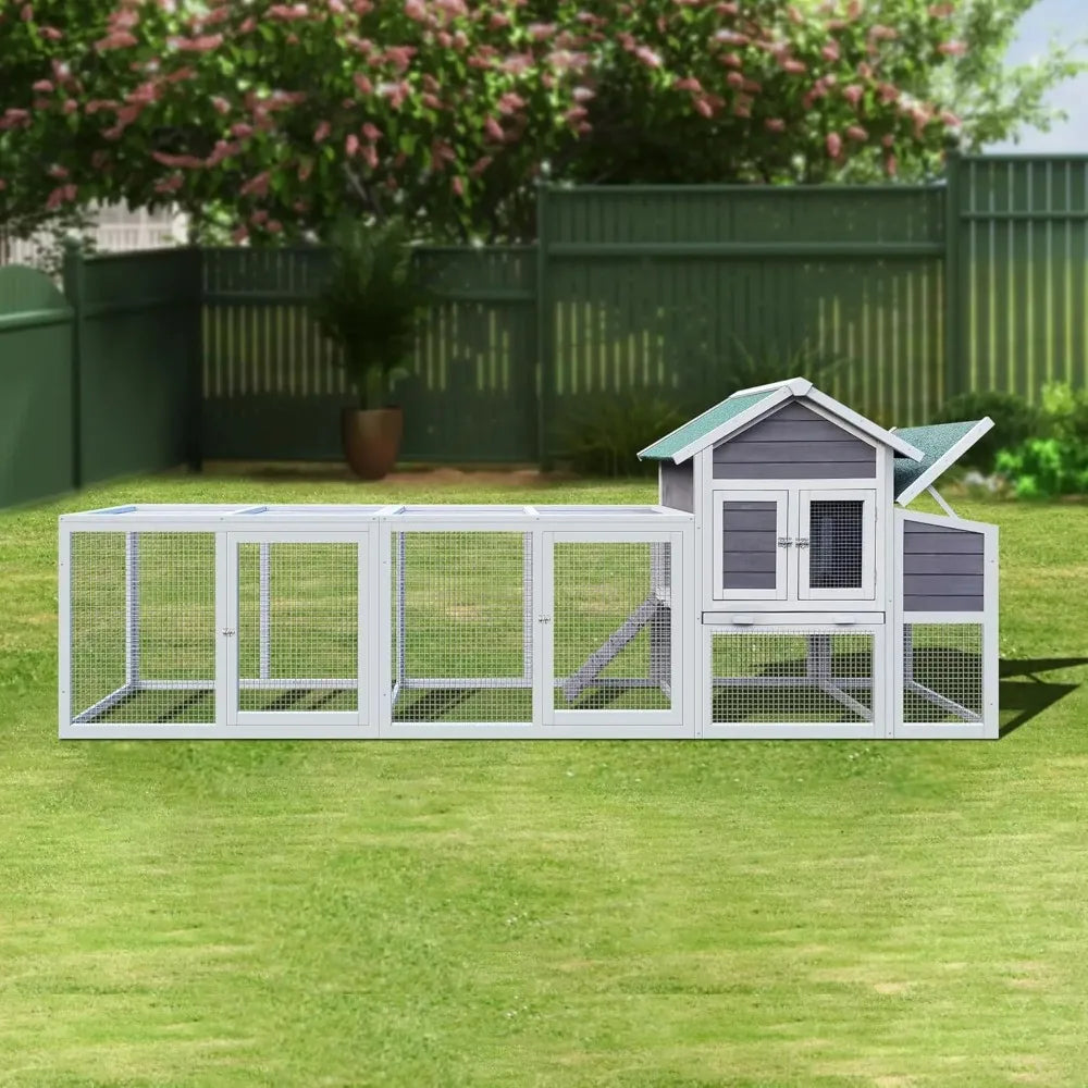 122" large chicken coop with run for 3-5 chickens, duck hen house with nesting box and ramp, rabbit hutch wooden pet cage for ya