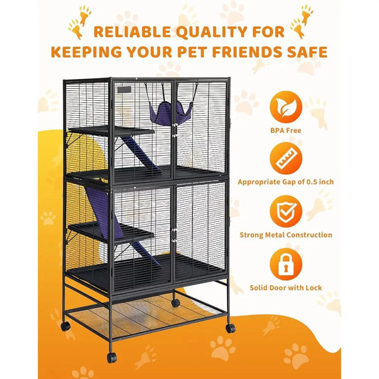 Metal Small Animal Cage,64 in H erret Cage or Small Animals - 4 Tier Large Hamster Cage with Removable p, Hammock, Extra Storage
