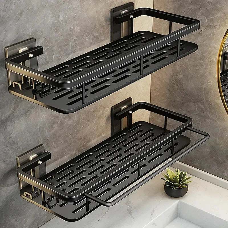 Bathroom Shelves Black Rust-Proof Wall-mounted Non-punching Storage RackToilet Bath Washbasin Wall Bathroom Racks