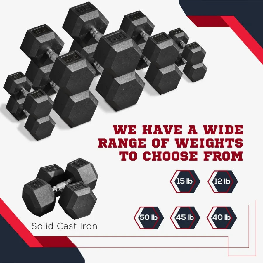 2 x 50lbs Hex Dumbbell Set Rubber Weights Exercise Fitness Dumbbells with Non-Slip Handles Anti-roll for Women or Men Home Gym