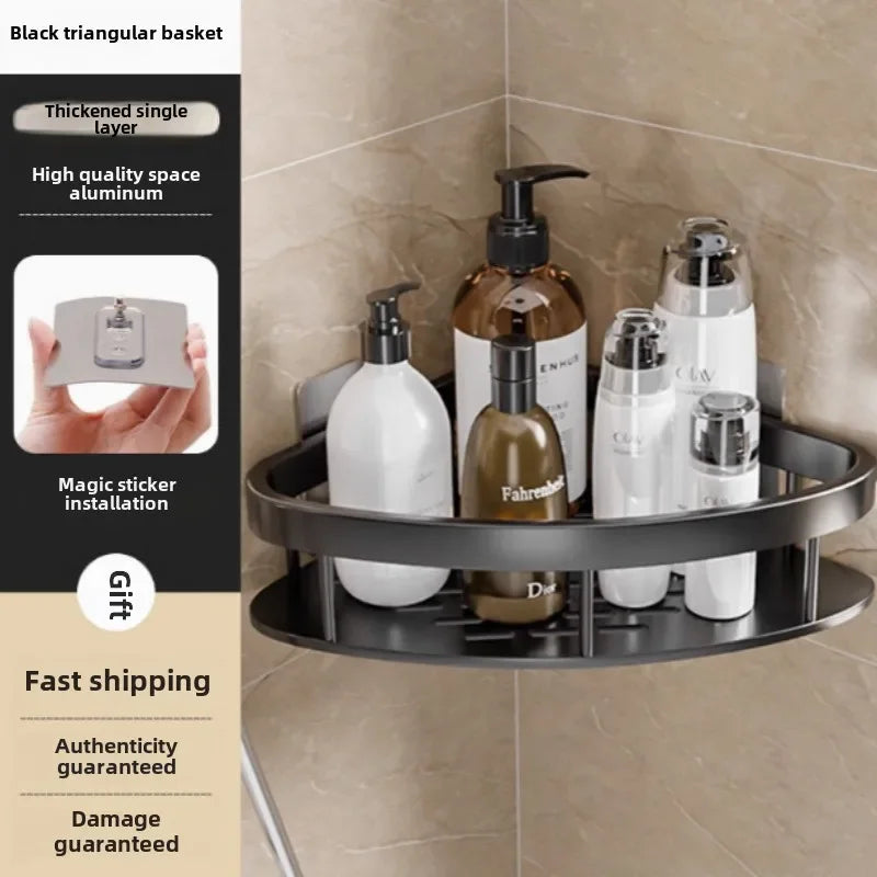 Bathroom Shelves Black Rust-Proof Wall-mounted Non-punching Storage RackToilet Bath Washbasin Wall Bathroom Racks
