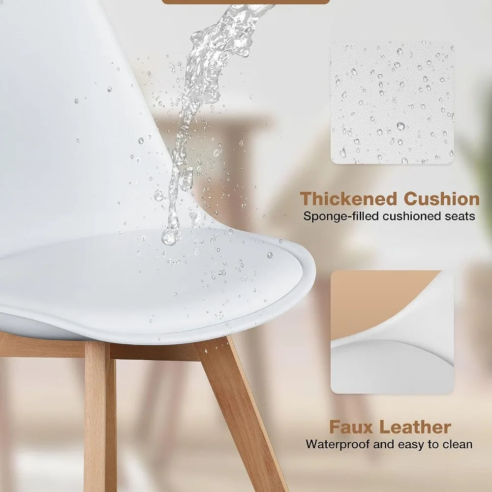 Dining Chairs Set of 4, Modern Dining Room Chairs, PU Leather Upholstered Chairs with Wood Legs, Lounge Kitchen Chairs, White