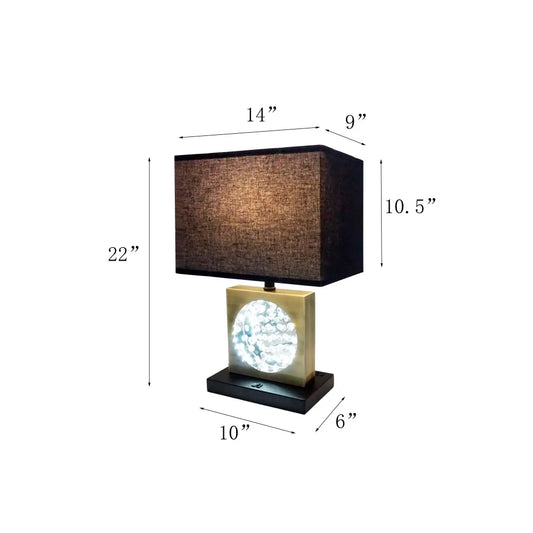 22"H GOLD SQUARE W/ BLACK SHADE CRYSTAL CENTERPIECE WITH NIGHT LIGHT, USB Port + Power Outlet