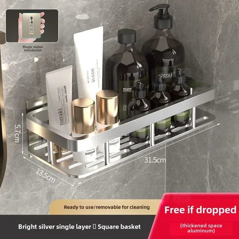 1pcs Black Bathroom Shelves Rust-Proof Wall-mounted Non-punching Storage RackToilet Bath Washbasin Wall Bathroom Racks