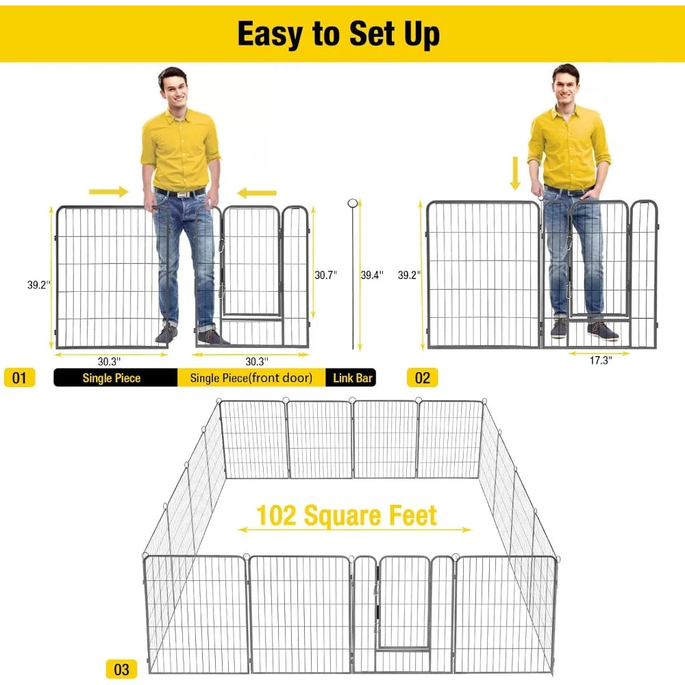 Dog Playpen, Foldable Metal Pet Dog Exercise Fence Pen with Door Gate, Heavy Duty Metal Small Animal Fence, Dog Kennel Outdoor (