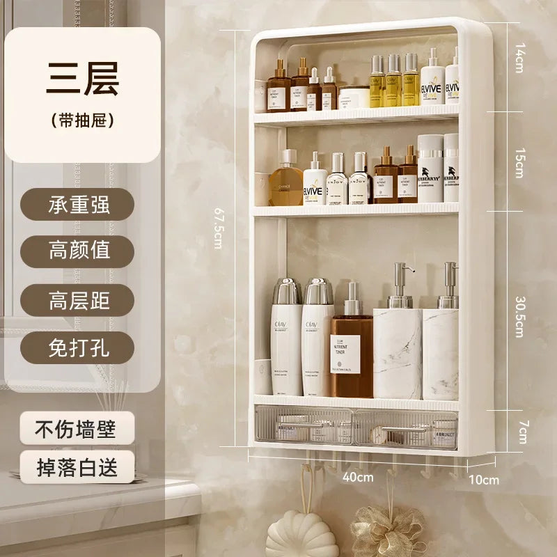Bathroom Shelf Wall Mounted,Bathroom Wash Table Non Perforated Wall Mounted Skincare Product Storage Rack Bathroom Organizer