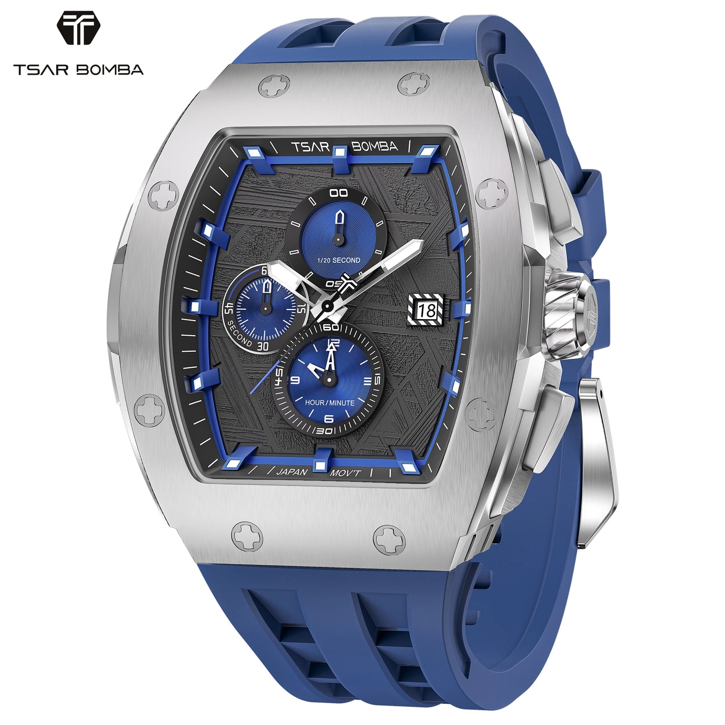 TSAR BOMBA Men’s Quartz Watch, Stainless Steel Case, Japanese Movement, Chronograph Date, Sapphire Crystal, 50M Water Resistant