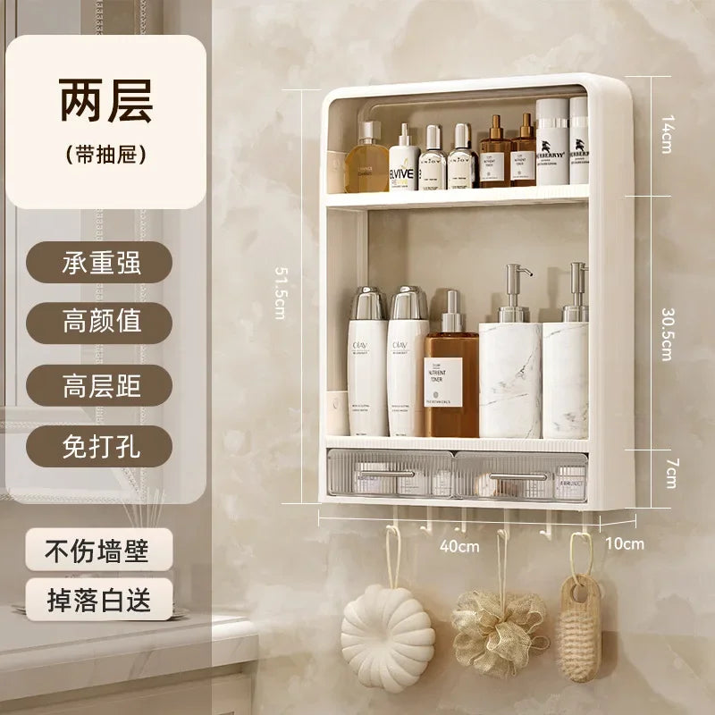 Bathroom Shelf Wall Mounted,Bathroom Wash Table Non Perforated Wall Mounted Skincare Product Storage Rack Bathroom Organizer