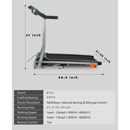 Folding Treadmill 2.5HP 12KM/H, Foldable Home Fitness Equipment with LCD for Walking & Running, Cardio Exercise Machine, 4 Incli
