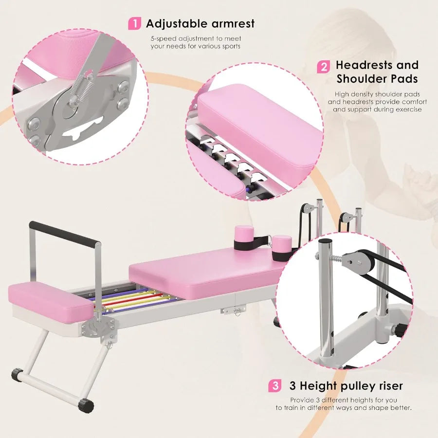 Foldable Pilates Reformer Machine with Springs Resistance for FullBody Home Workouts Adjustable Fitness Equipment Suitable for