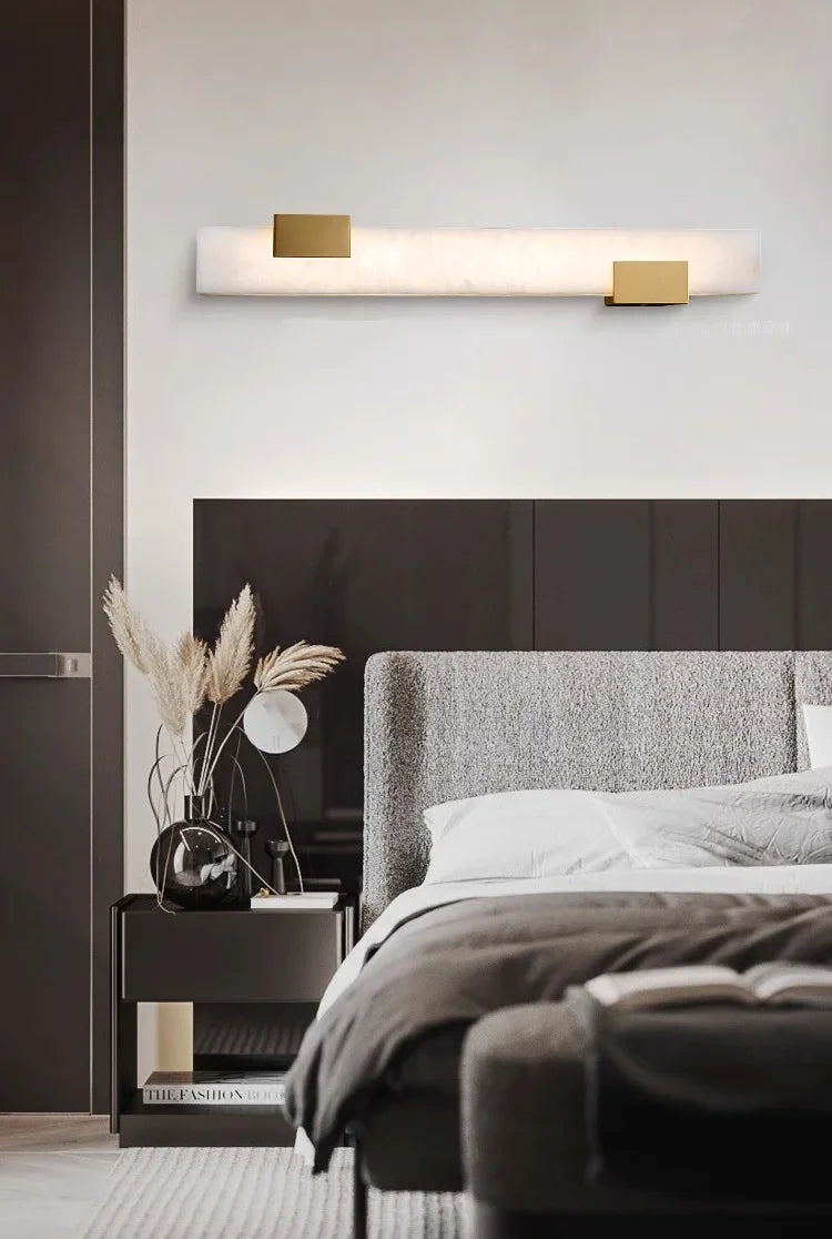 Simple All Copper Long Marble Wall Lamp Aisle Staircase Bedroom Headboard Background LED Wall Light Fixture Indoor Decor Lustre