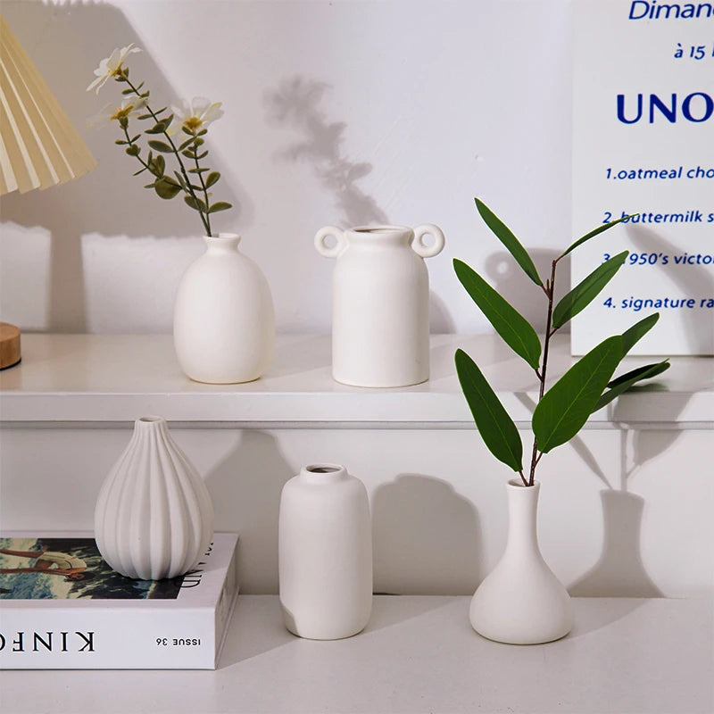 White Ceramic Vases Decorative Pottery Vase Dried Arrangement Flower Bottle Vases Decoration Home Room Decor Modern Decor Vases