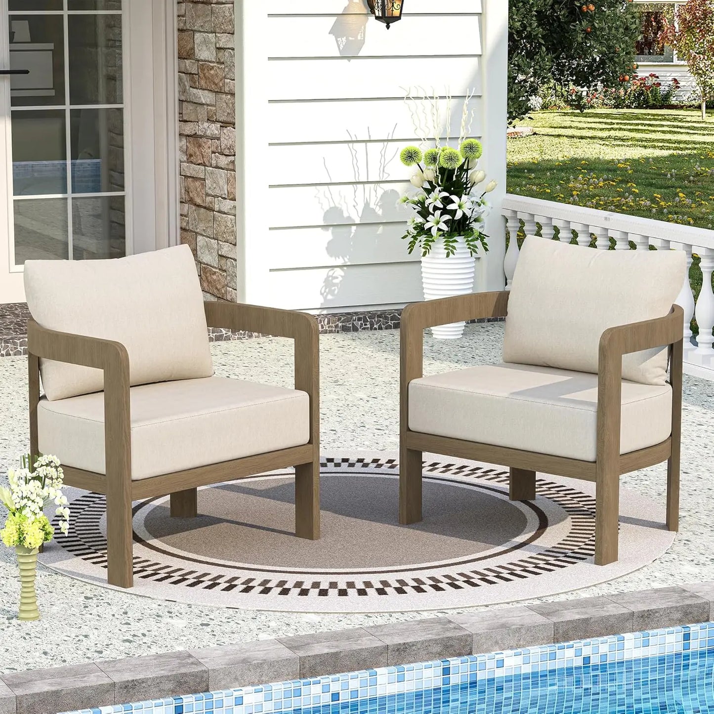 Outdoor Furniture Set, 2Pcs Patio Armchairs, Metal Modern Outside Furniture with 6'' Thick Cushions, Outdoor Conversation