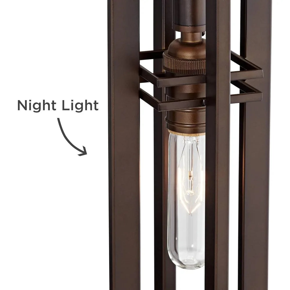 Elias Industrial Rustic Table Lamp with Port Nightlight 28" Tall Oil-Rubbed Bronze Metal Oatmeal Fabric Drum Shade Living Room