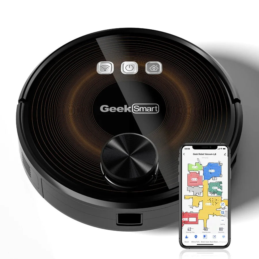 Geek Smart L8 Robot Vacuum Cleaner and Mop with LDS Navigation Wi-Fi Connected App Selective Room Cleaning MAX 2700 PA Suction