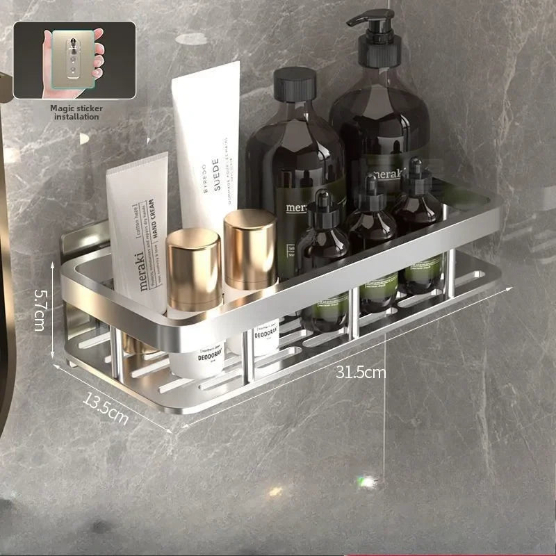 Bathroom Shelves Black Rust-Proof Wall-mounted Non-punching Storage RackToilet Bath Washbasin Wall Bathroom Racks