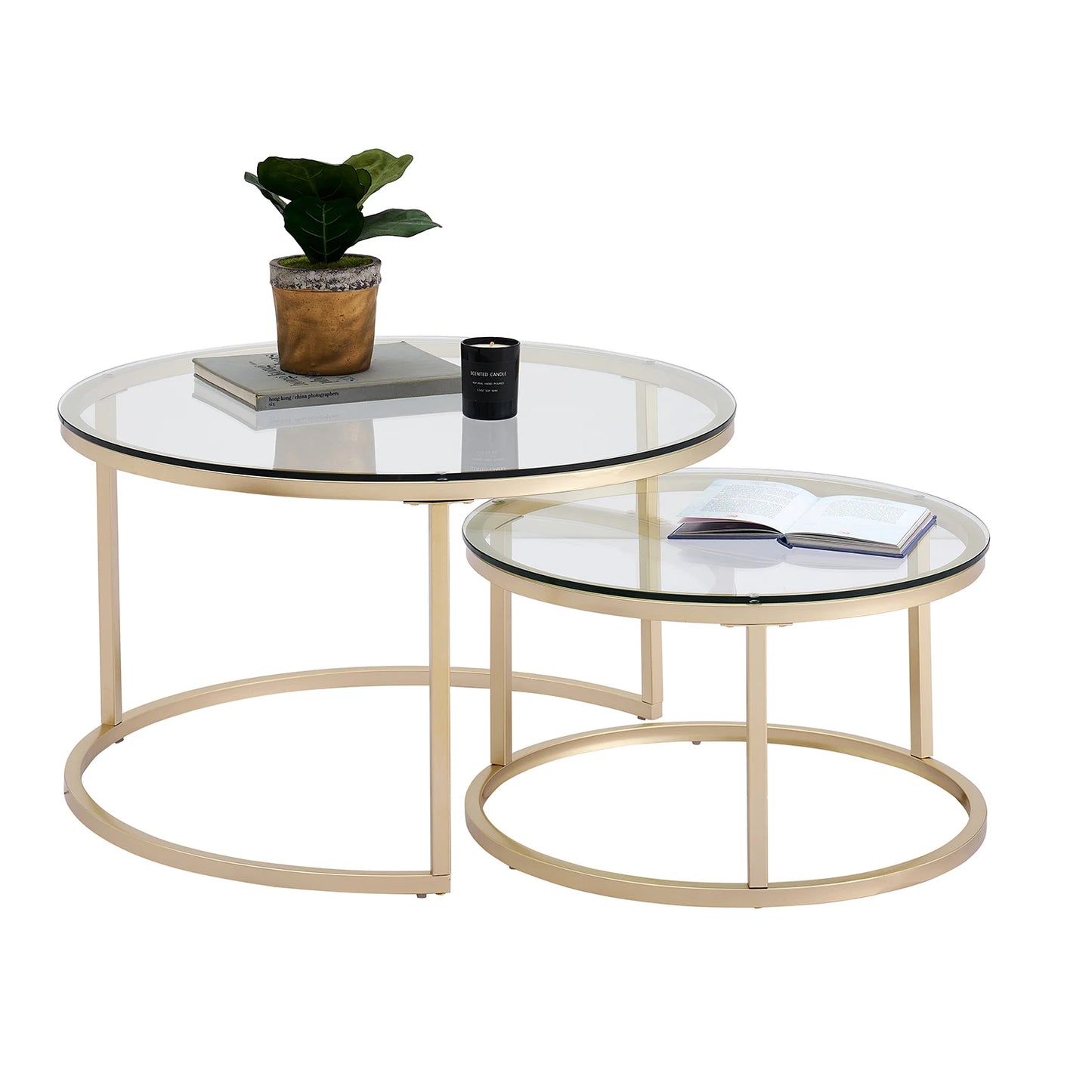 EGOONM 2 in 1 Iron Coffee Table Fashion Small Apartment Living Room Coffee Table Tempered Glass Round Sofa Side Coffee Table