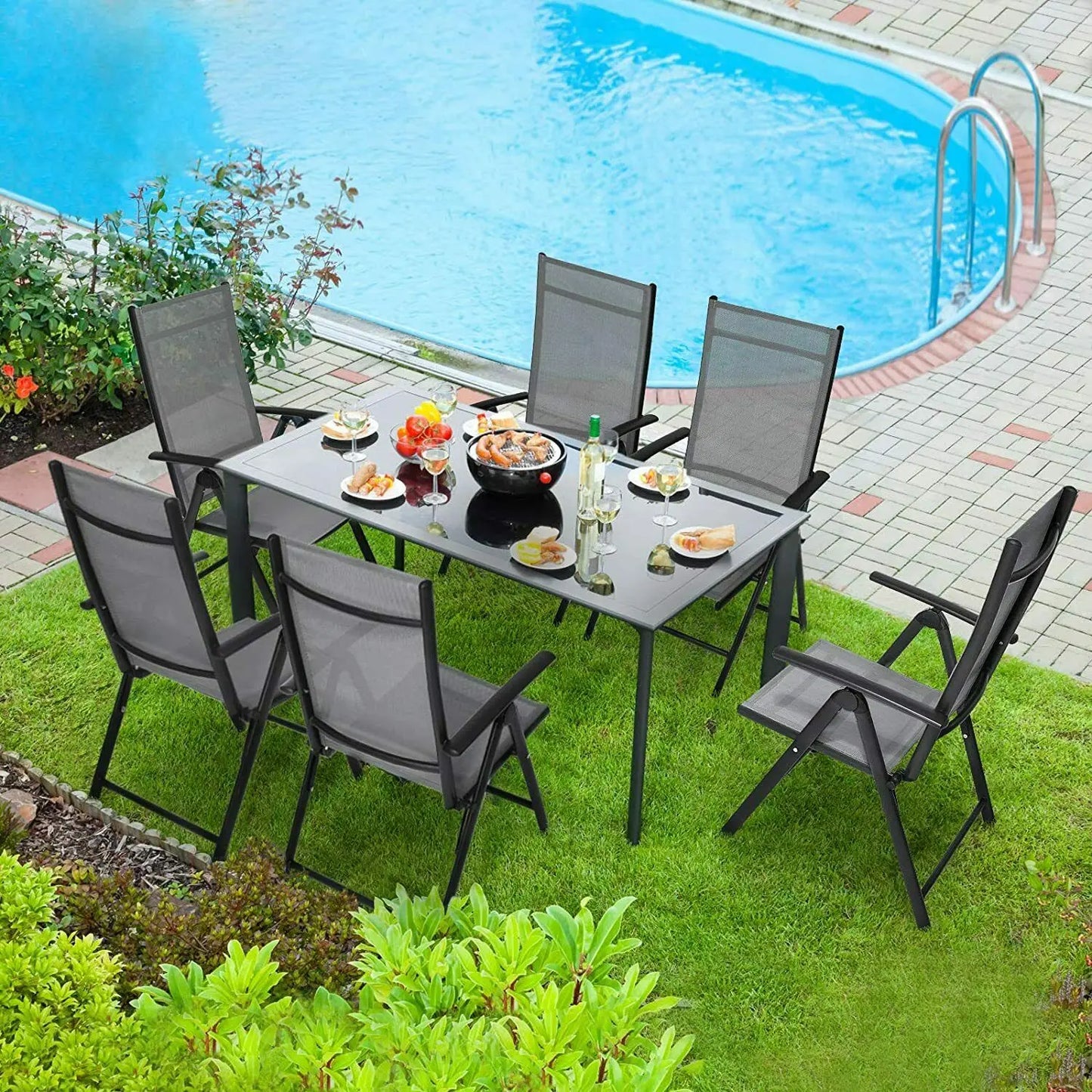 Homfa 2PC Balcony Chairs Set Garden Chairs Folding Chair 7-Way Adjustable Angle, Aluminium Camping Chair, Heavy Duty Load 150kg