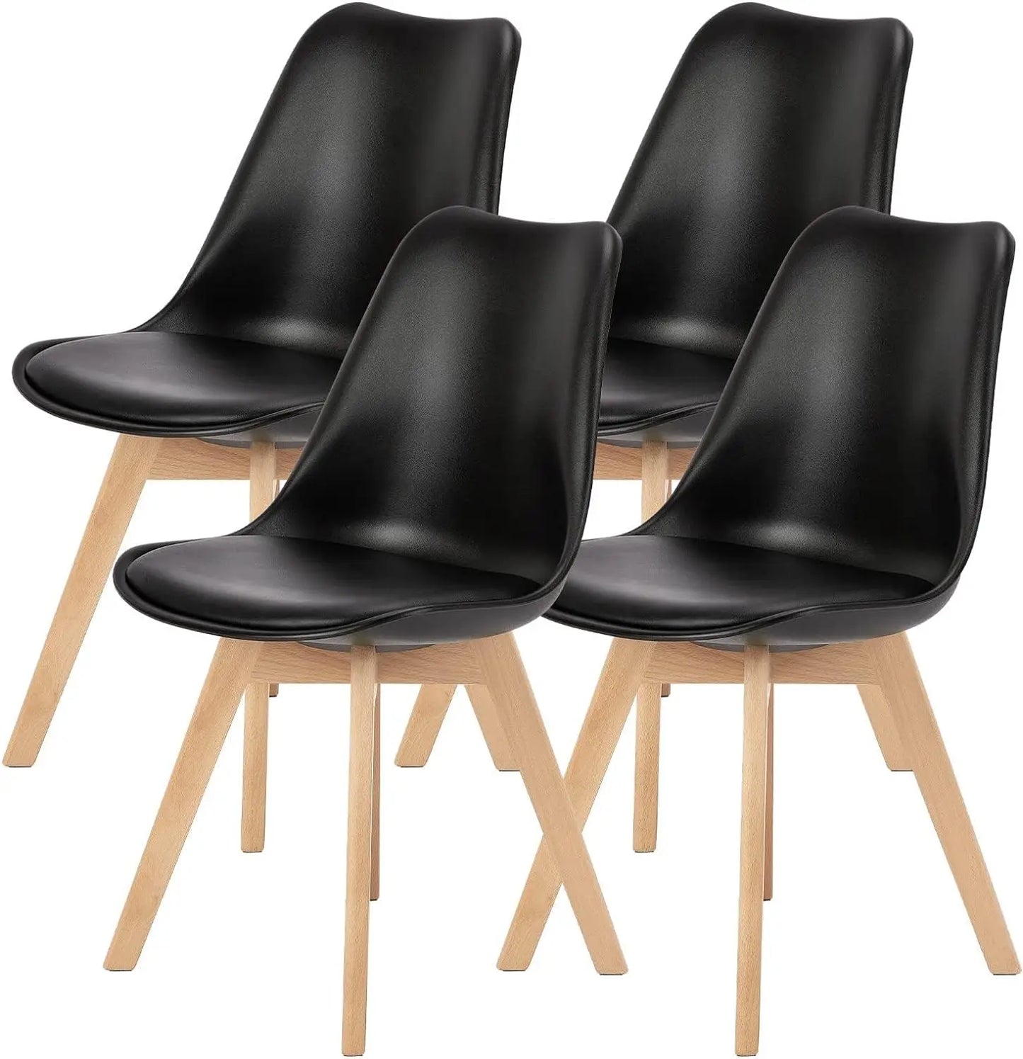 Dining Chairs Set of 4, Modern Dining Room Chairs, PU Leather Upholstered Chairs with Wood Legs, Lounge Kitchen Chairs, White