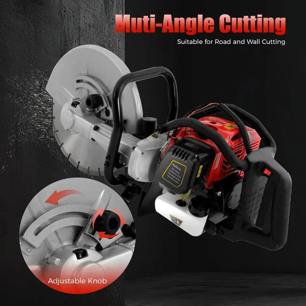 Gas Powered Cement Wet Dry Masonry Concrete Cut Off Saw 1400W 52CC Circular Saws With 350Mm Blade Adjustable Cutting Depth