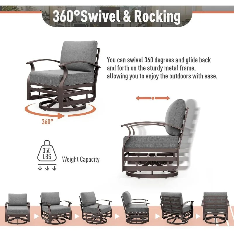 Aluminum Patio Furniture Set 4-Seat Modern Metal Outdoor Conversation Sets w/45in Propane Fire Pit Table, Loveseat Sofa