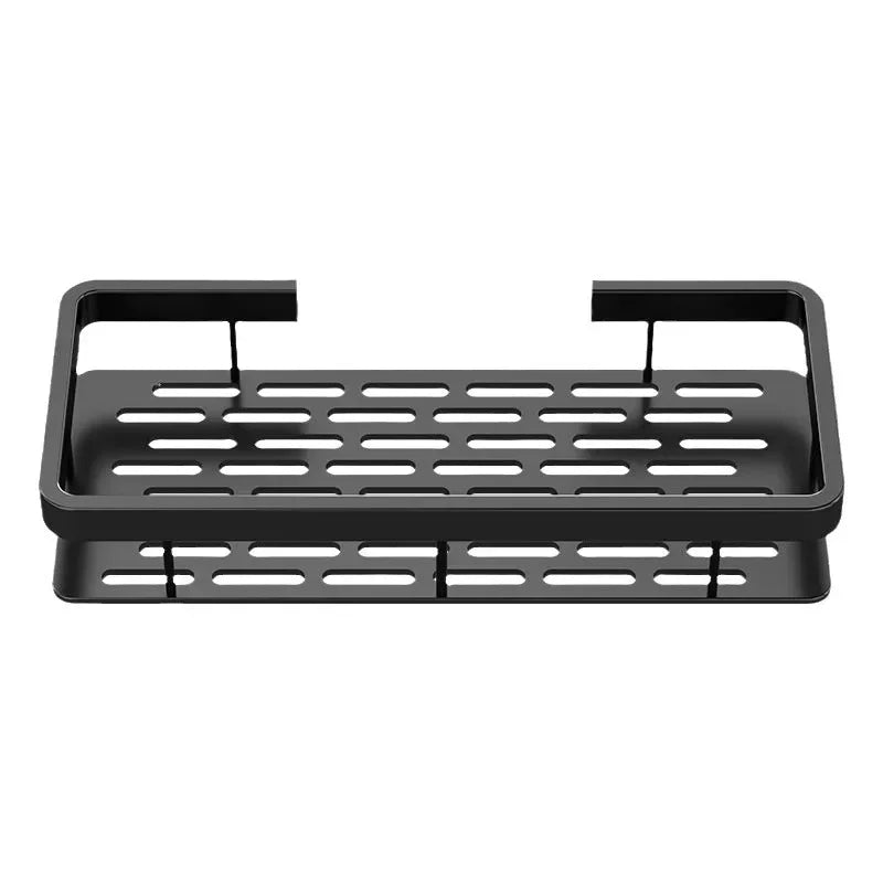 1pcs Black Bathroom Shelves Rust-Proof Wall-mounted Non-punching Storage RackToilet Bath Washbasin Wall Bathroom Racks