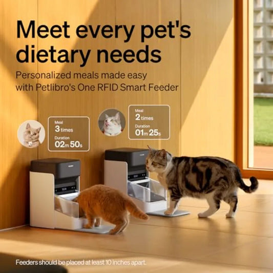 Automatic Cat Feeders for 2 Cats RFID Collar Tag for Exclusive Meals Cats Recognition to Stop Food Stealing Diet Tracking for M