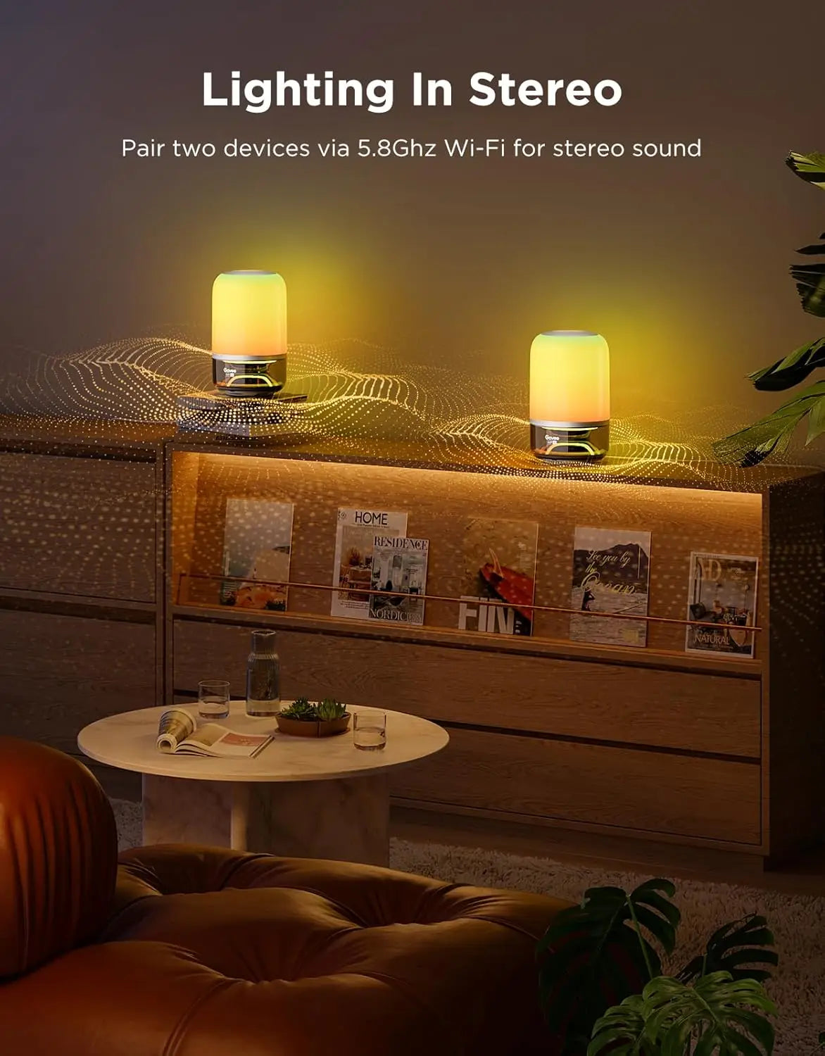 Smart Cordless Table Lamp with Speaker, Music-Light Sync, 16 Modes & 100+ Scenes, Rechargeable Desk Lamp for Bedroom