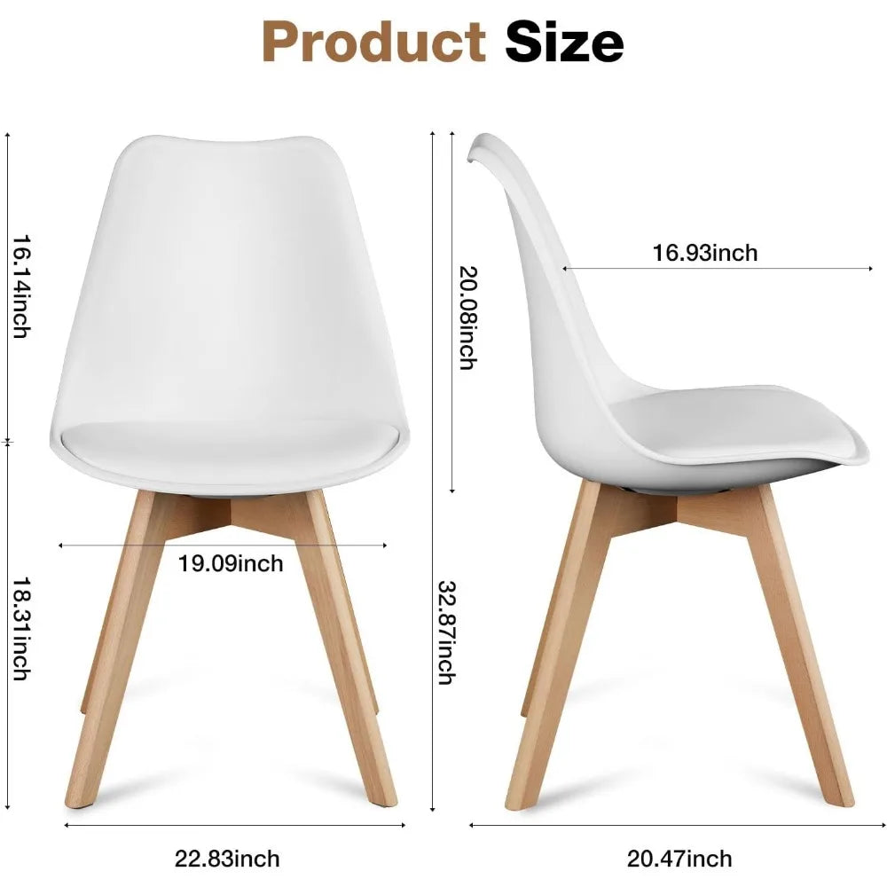 Dining Chairs Set of 4, Modern Dining Room Chairs, PU Leather Upholstered Chairs with Wood Legs, Lounge Kitchen Chairs, White