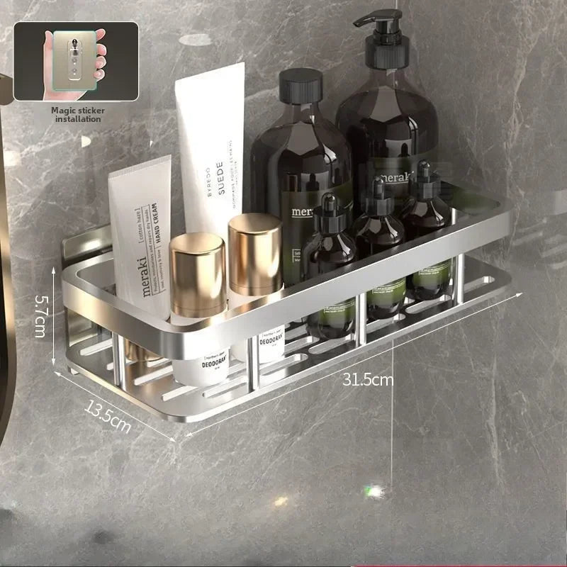 1pcs Black Bathroom Shelves Rust-Proof Wall-mounted Non-punching Storage RackToilet Bath Washbasin Wall Bathroom Racks