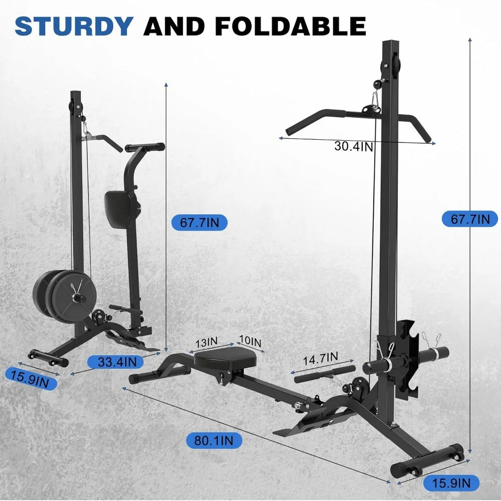 Dual-Function Folding Rowing Machine with Adjustable Lat Pulldown and Low Row Cable Exercise Equipment