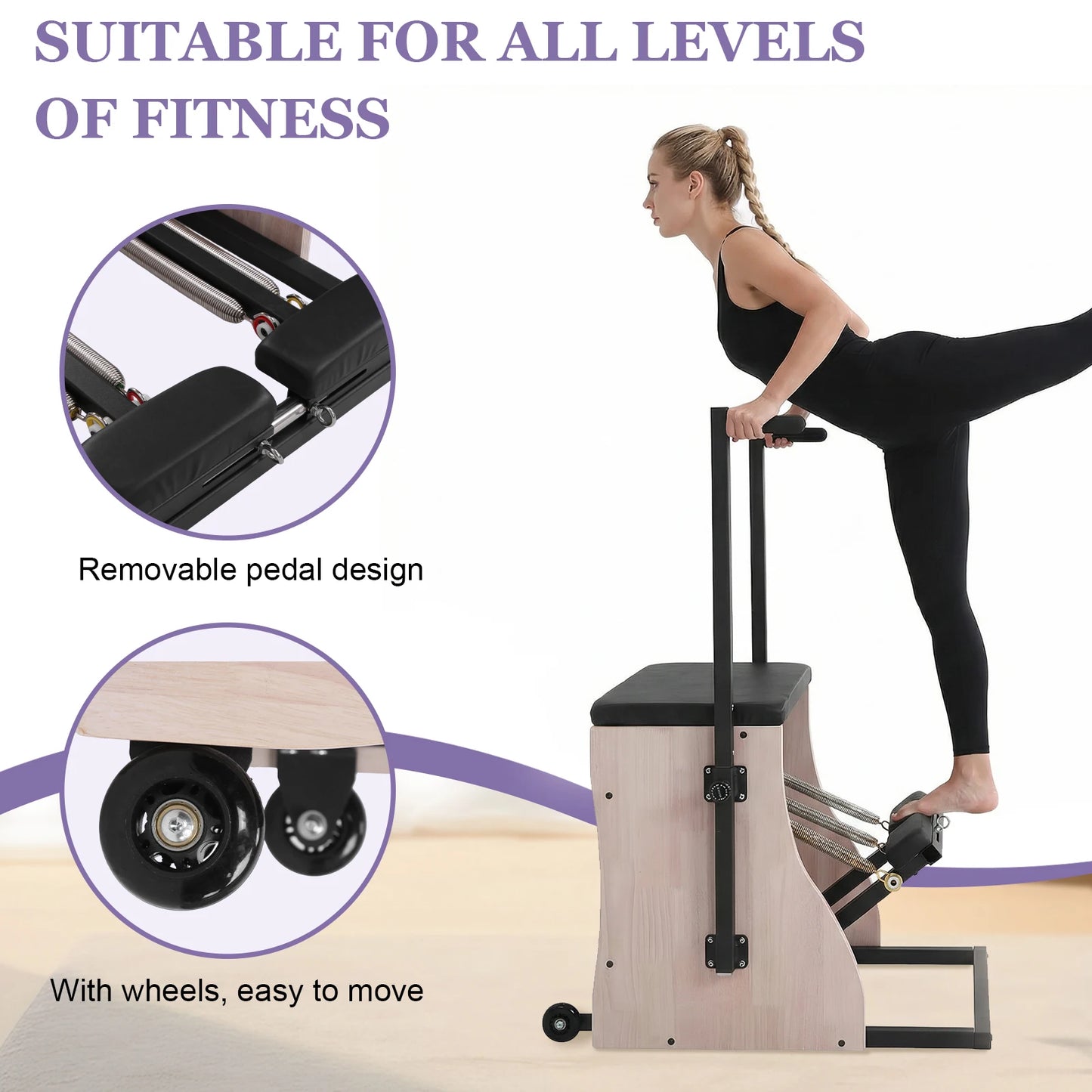 Oak Wood Yoga Fitness Trainer with Adjustable Resistance with Springs Split Pedal Handles for Yoga Core Training Rehabilitation