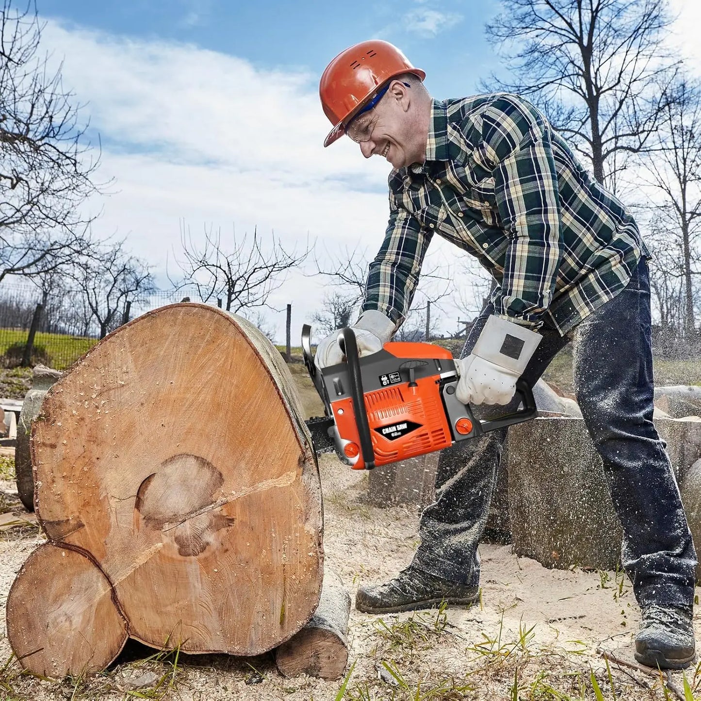 Professional 20/24 Inch Gas Chainsaw with 2-Stroke Engine, Ergonomic Handle & Dual Tanks for Wood Cutting
