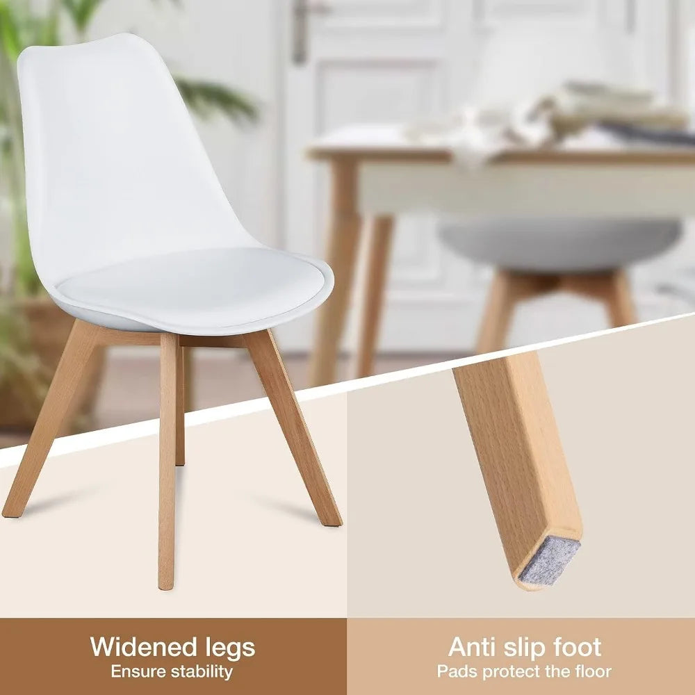Dining Chairs Set of 4, Modern Dining Room Chairs, PU Leather Upholstered Chairs with Wood Legs, Lounge Kitchen Chairs, White