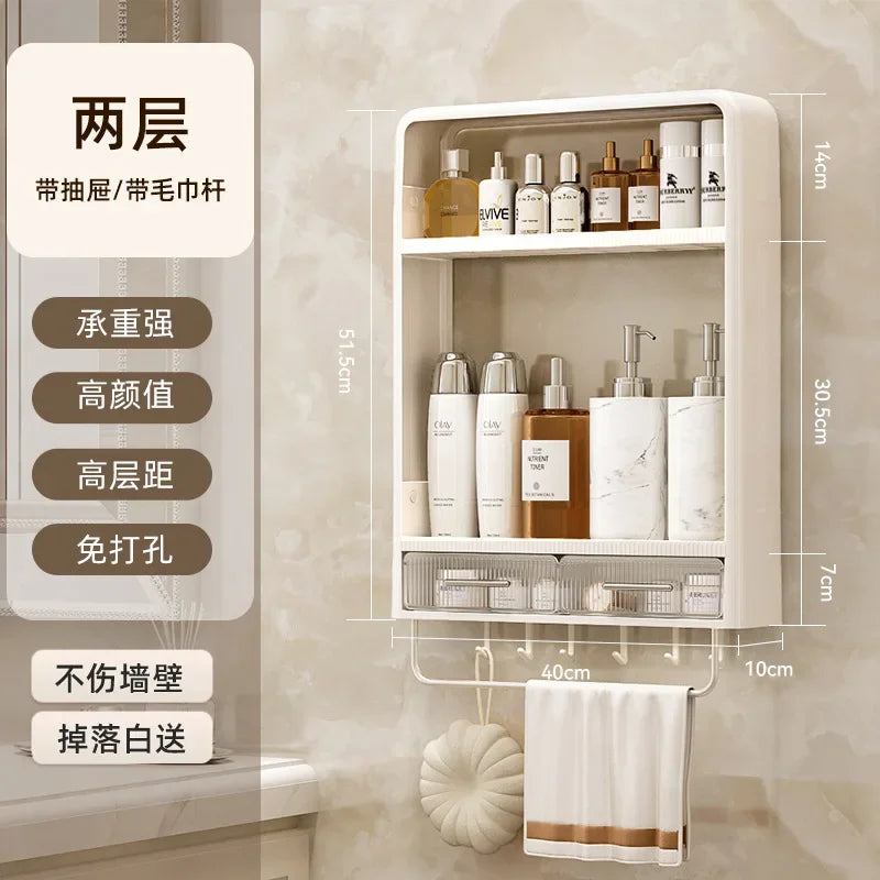 Bathroom Shelf Wall Mounted,Bathroom Wash Table Non Perforated Wall Mounted Skincare Product Storage Rack Bathroom Organizer