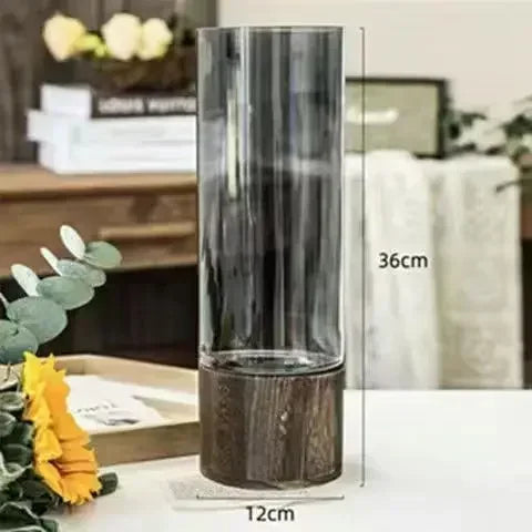 Vases Simple European hydroponic plant household living room table inserted flower wood base transparent glass vase Home Decor