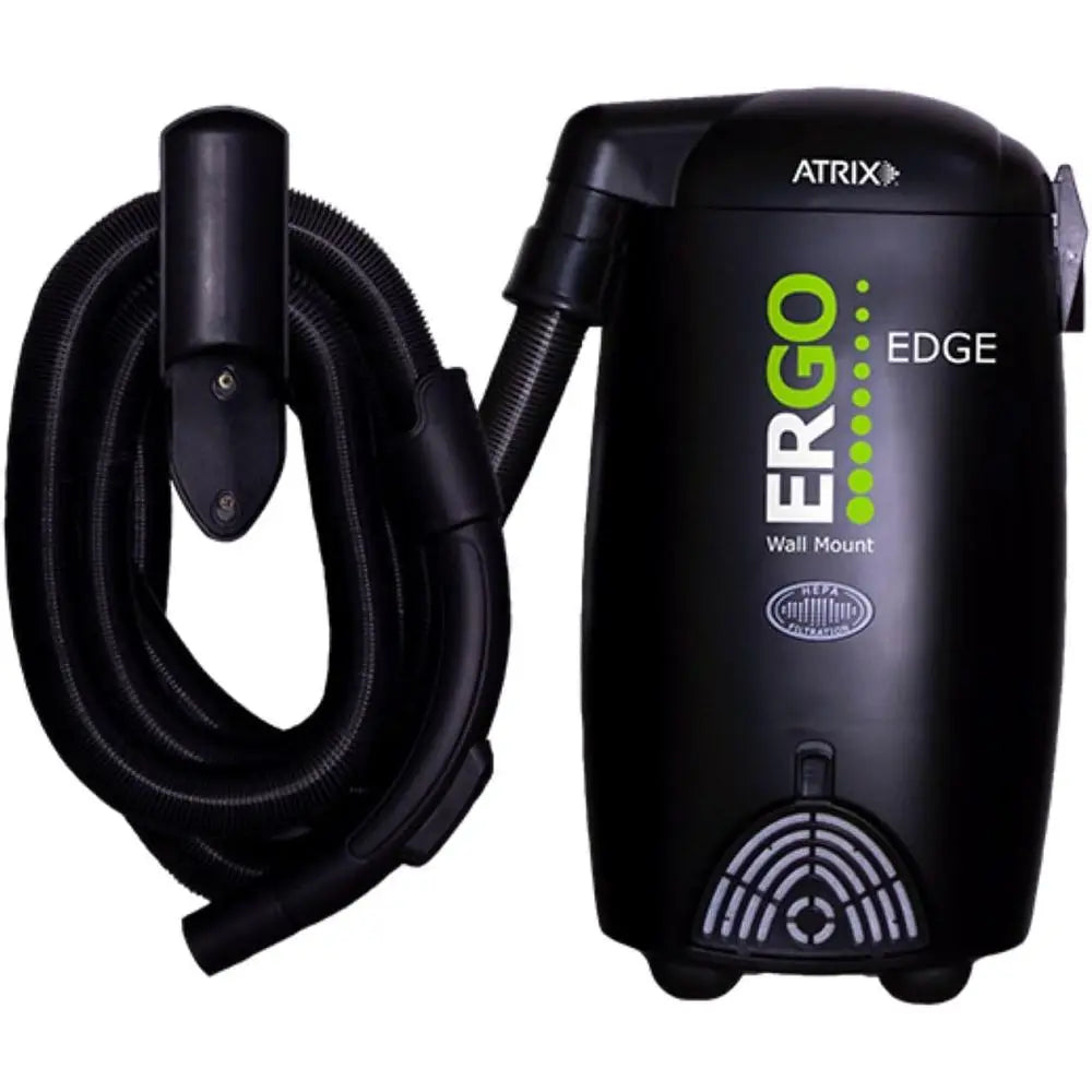 Ergo Edge Canister Shop Vac - Wall Mounted Garage Vacuum Cleaner with Built-in Dust Bag & Extendable Hose - Compact Black Design