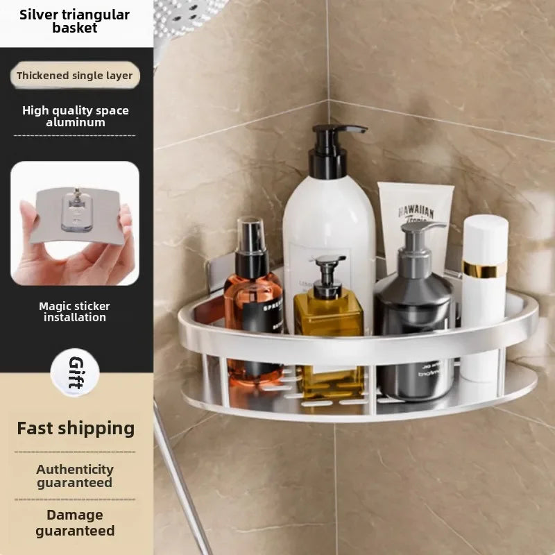 Bathroom Shelves Black Rust-Proof Wall-mounted Non-punching Storage RackToilet Bath Washbasin Wall Bathroom Racks