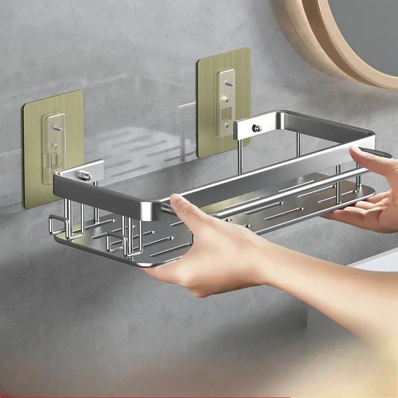 Bathroom Shelves Black Rust-Proof Wall-mounted Non-punching Storage RackToilet Bath Washbasin Wall Bathroom Racks