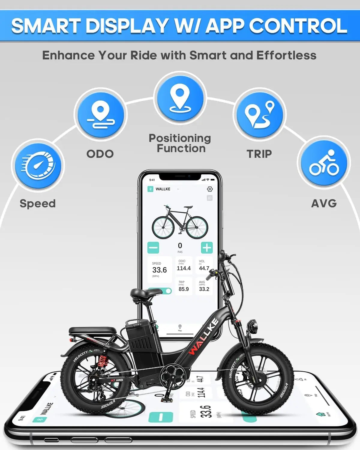 W Wallke H7 AWD 3200W Dual Motor Electric Bike for Adult 48V 60Ah Long Range 31MPH Fast Ebike 20" Fat Tire E-bike UL2849