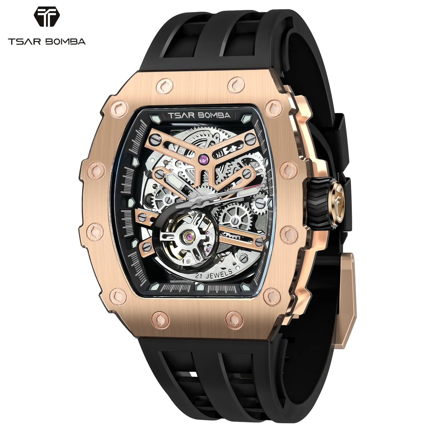 TSAR BOMBA Men's Automatic Mechanical Watch — Tonneau-Shaped, 50M Water-Resistant, Sapphire Crystal — A Gift for Men