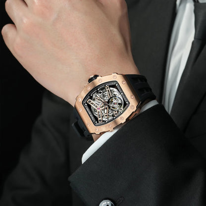TSAR BOMBA Men's Automatic Mechanical Watch — Tonneau-Shaped, 50M Water-Resistant, Sapphire Crystal — A Gift for Men