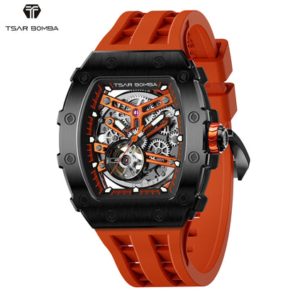 TSAR BOMBA Men's Automatic Mechanical Watch — Tonneau-Shaped, 50M Water-Resistant, Sapphire Crystal — A Gift for Men
