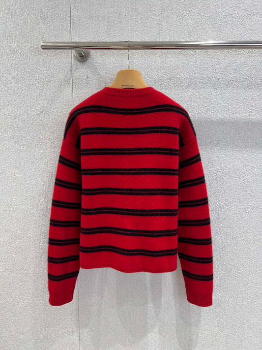 Autumn-Winter Cashmere And Wool Vintage Color-Block Striped Crewneck Knit Cardigan Revitalizes Your Fall And Winter Wardrobe