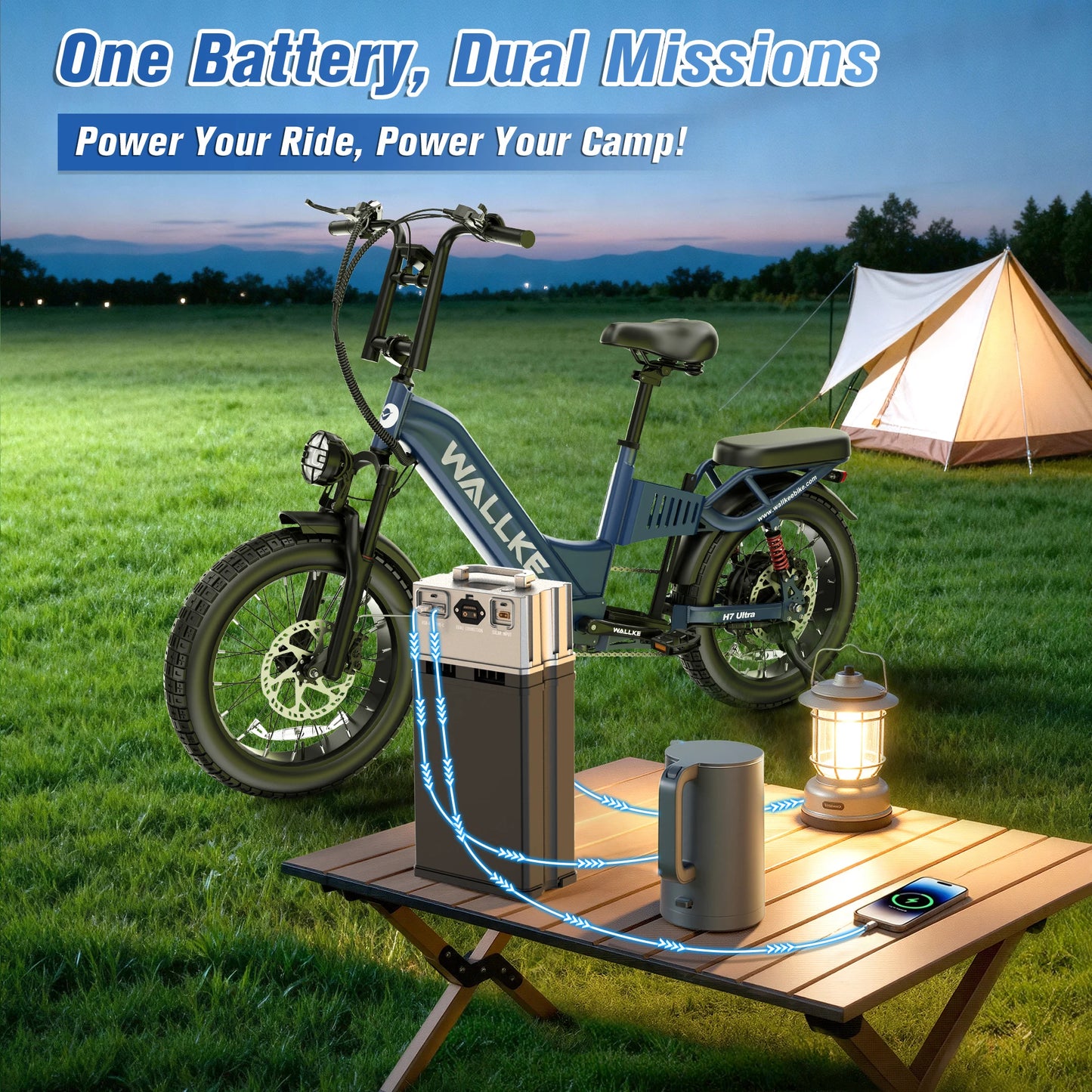 Wallke H7 ULTRA Portable Power Station Ebike 4000W 37MPH Fast Electric Bike for Adults 48V 55Ah Long Range Ebike Torque Sensor