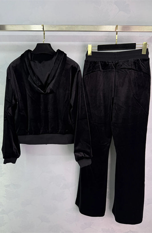 High Quality Autumn Winter Women's Casual Fashion Solid Velvet Set Hooded Zipper Jacket Loose Pants J024Q
