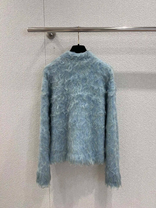Light Blue Fluffy Knitted Sweater for Women, Cozy & Stylish Piece for Cool Seasons