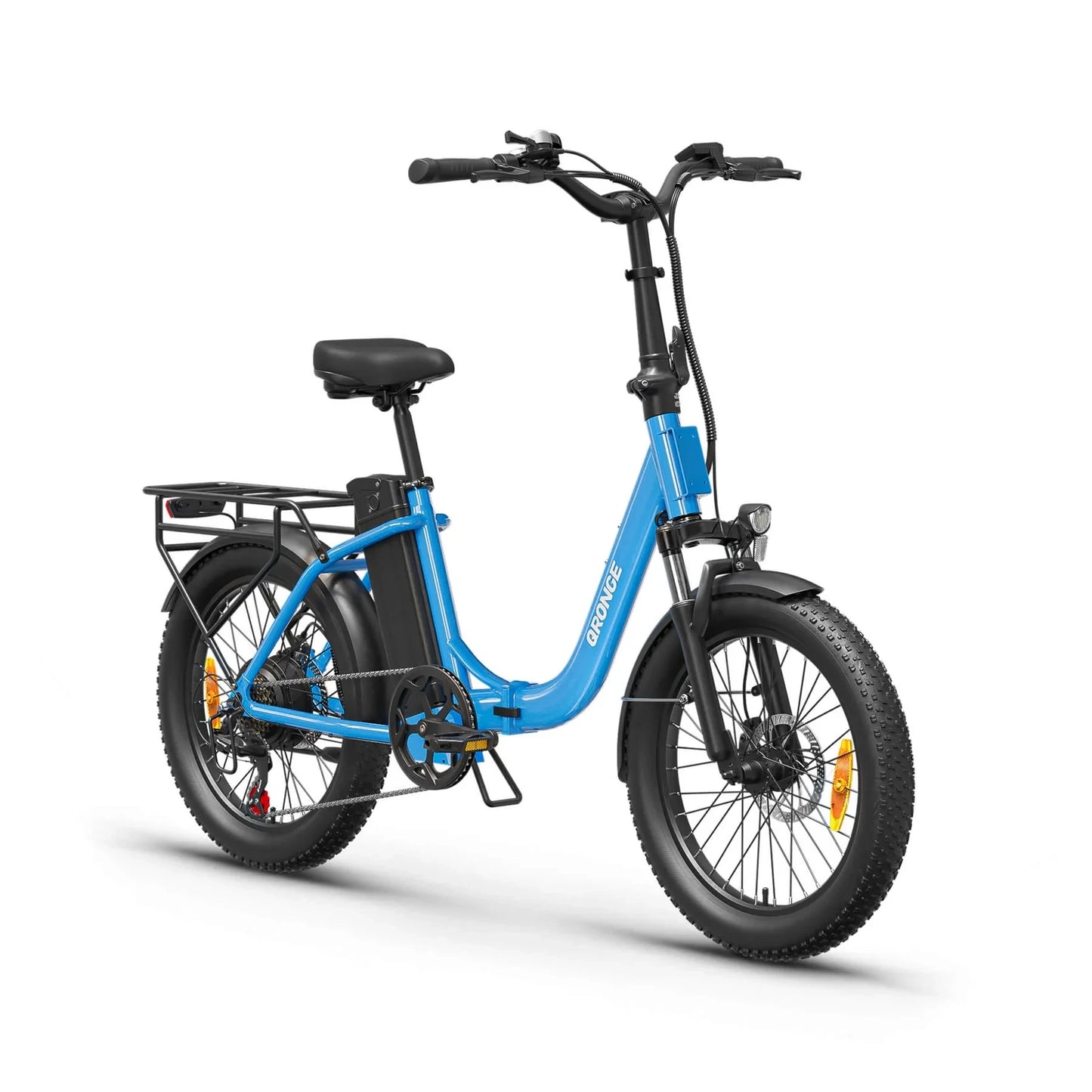 QRONGE Electric Bike 1000W Peak Folding Electric Bike 20" Step-Thru Eletric Bicycle with Front Basket 7 Speed 25 MPH Ebike